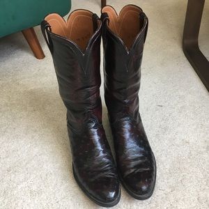 Lucchese Ostrich Vintage Cowboy Boots — Mens Size 13